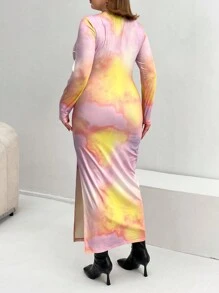 SHEIN Privé Plus Tie Dye Split Hem Bodycon Dress