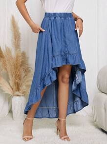 SHEIN LUNE Denim Rock mit Stufensaum,