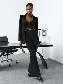 BizChic 1入組純色單鈕扣西裝外套 - 黑色 - 查看 4