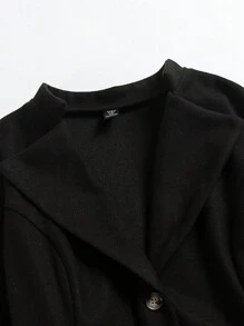 SHEIN Clasi 大碼單排釦花呢外套 - 黑色 - 查看 8