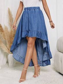 SHEIN LUNE Denim Rock mit Stufensaum,