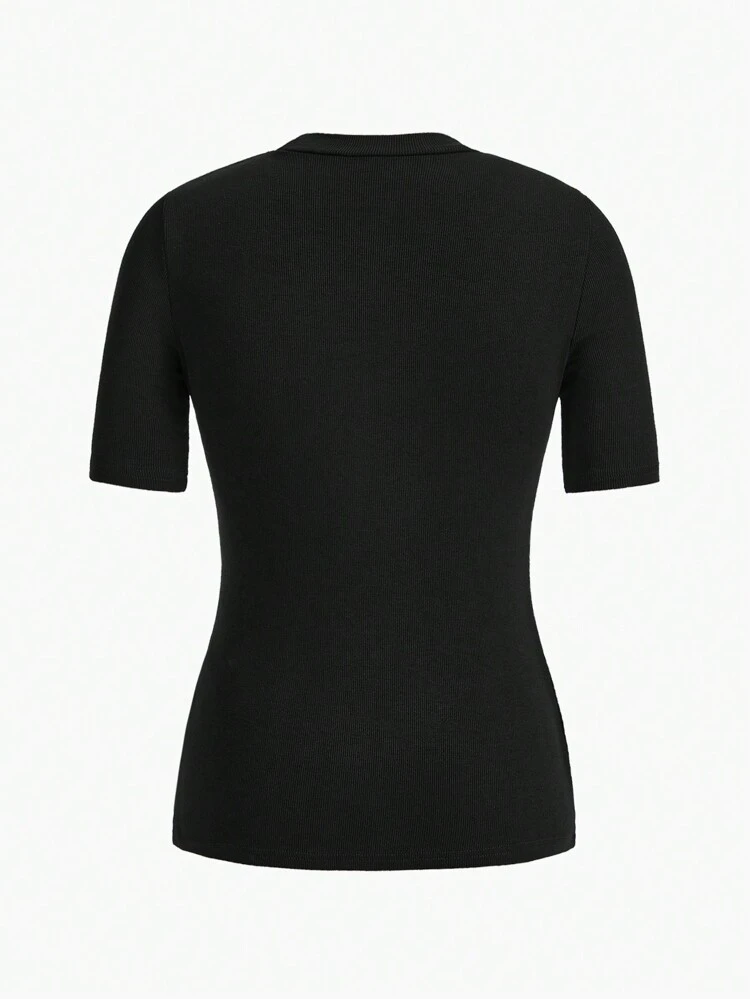 Mock-Neck Rib-Knit Top/Summer