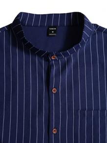 Manfinity Homme 男士條紋印花襯衫連體褲 - 藏蓝色 - 查看 3