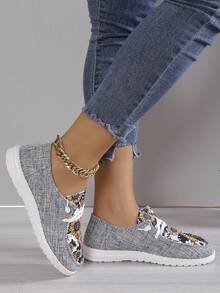 Giày thường có dây buộc phía trước họa tiết hoa cho nữ, Giày thể thao ngoài trời Polyester - Nhiều màu - Xem 4