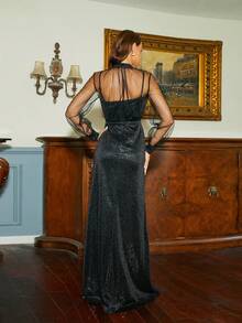 Missord Chèn lưới Tách đùi Ăn mặc trang trọng - màu đen - Xem 2