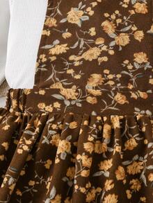 SHEIN Cô Gái Trẻ Cổ giả Áo thun & In hoa Đầm Tổng thể - Nhiều màu - Xem 4