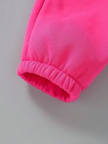 SHEIN Cô gái Tween Đồ họa Chữ cái Khâu trên cùng Lót nhiệt Áo chui đầu và quần thể thao - Màu Hồng Tươi - Xem 7