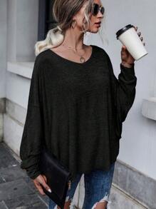 SHEIN LUNE Solid Tie Back Drop Shoulder Tee Fall Cloth For Women - Black - View 6