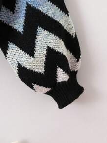 SHEIN 女大童鋸齒圖案燈籠袖短款毛衣