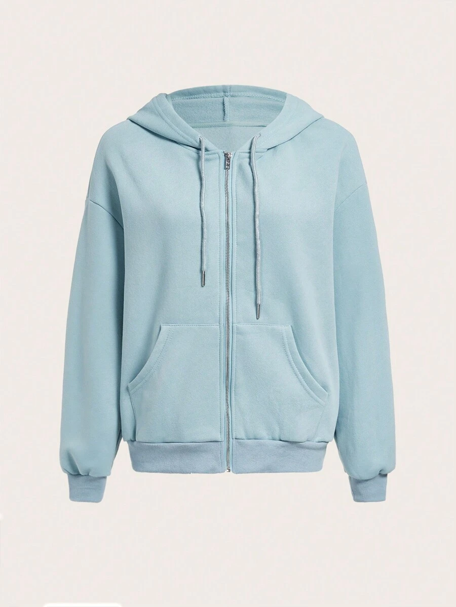 SHEIN BASICS Sweatshirt Zip Plain Casual - Dusty Blue - View 1