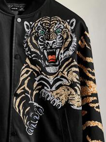 GENTILAND Chaqueta tipo bomber con estampado de tigre oversize para hombre, sin capucha - Multicolor - Ver 3