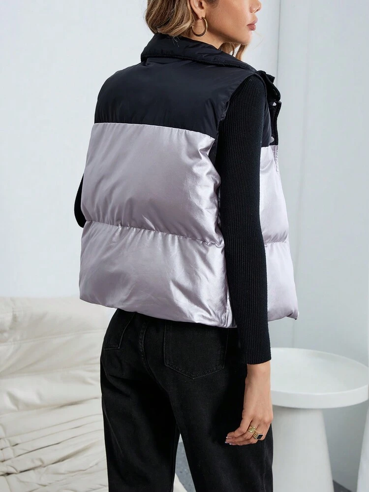 Two Tone Zip Up Vest Coat