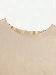 SHEIN EZwear 素色褶邊短款背心 - 卡其色 - 查看 5