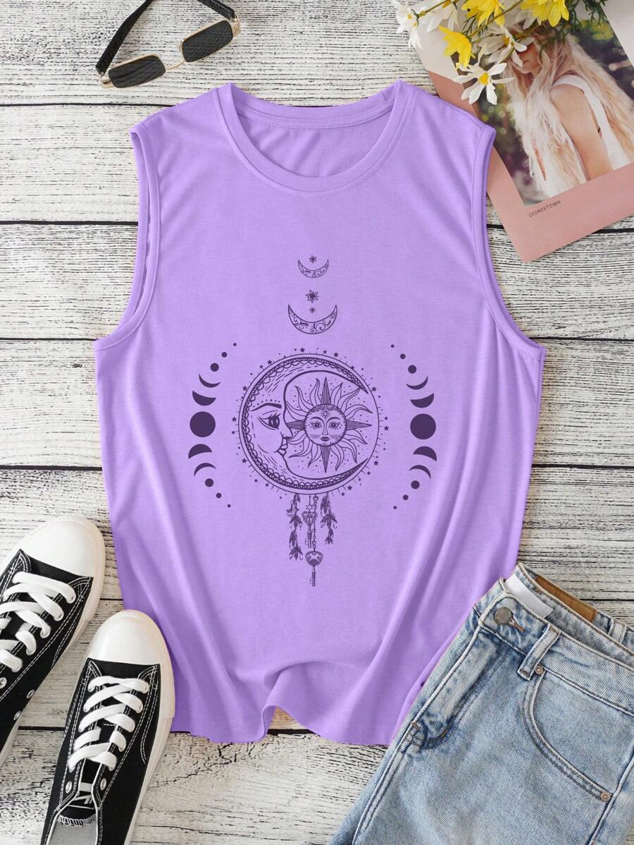 SHEIN LUNE 日月圖案背心上衣 - 紫丁香色 - 查看 1