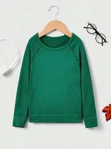 SHEIN 女大童素色插肩袖活躍運動衫 - 綠色 - 查看 1