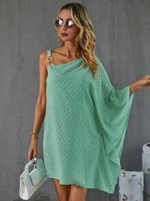 SHEIN Clasi In Toàn bộ Cổ không đối xứng tay cánh Đầm - Nhiều màu - Xem 4