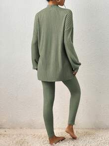 SHEIN Essnce Thả vai Viền chia cắt Áo thun & Áo hai dây & Xà cạp - màu xanh lá - Xem 2