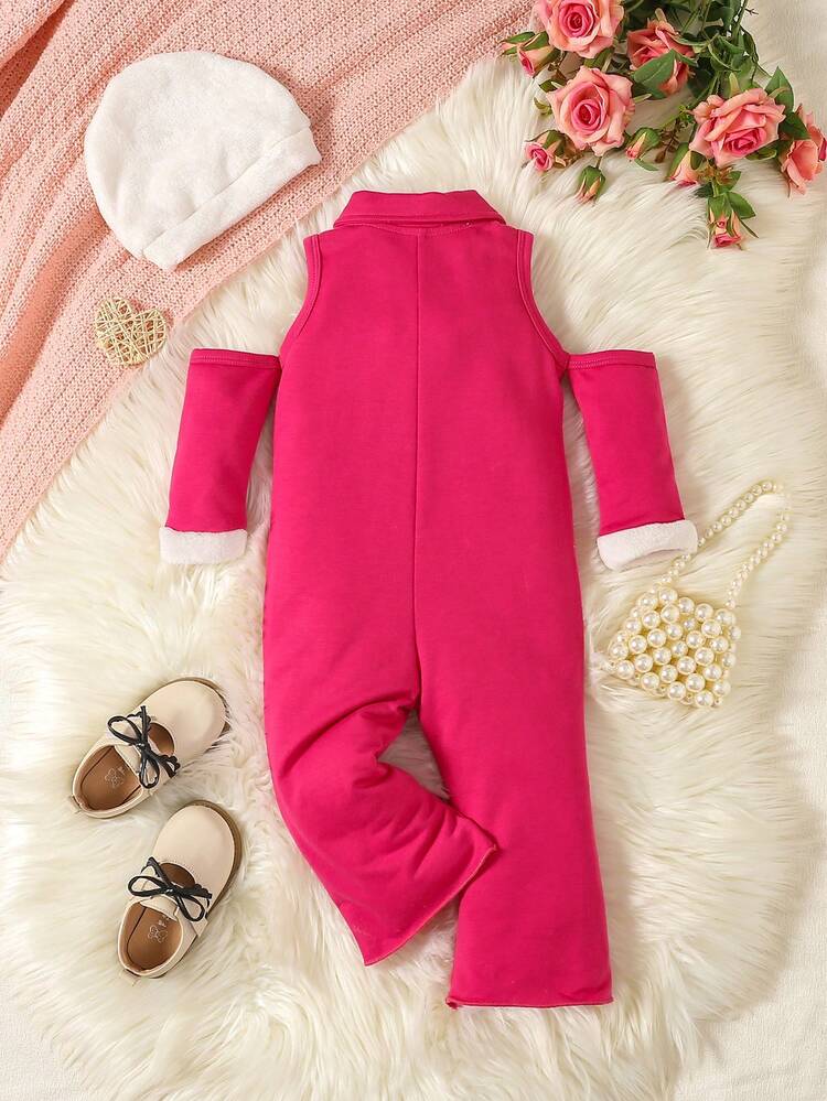Baby Girl Cold Shoulder Ruched Jumpsuit & Hat