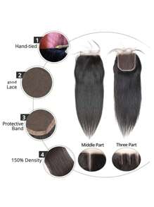 Natural Lace 4 X 4 Lace Closure Straight Natural Black Virgin Human Hair Closure With Baby Hair - Natural Black - View 7