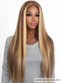 Highlight Transparent Lace Front Straight 13*4 Human Hair Wigs Piano Color With Baby Hair Pre Plucked 16-30inch