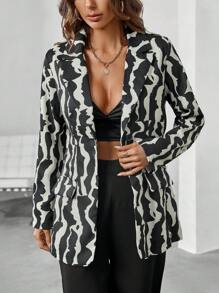 Chiquease 滿版印花單釦西裝外套和褲子 - 黑色 - 查看 1