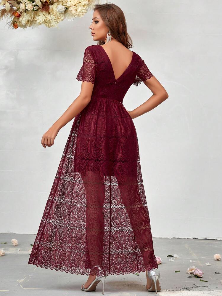 V Neck Lace Bridesmaid Dress