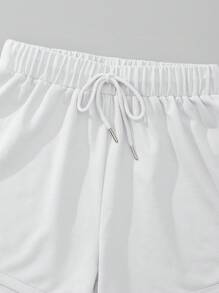 INAWLY Quần đùi nữ Dây kéo màu trơn Giải trí - trắng - Xem 6