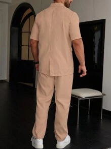 Manfinity Mode Men Solid Lapel Neck Blazer & Suit Pants - Pink - View 2