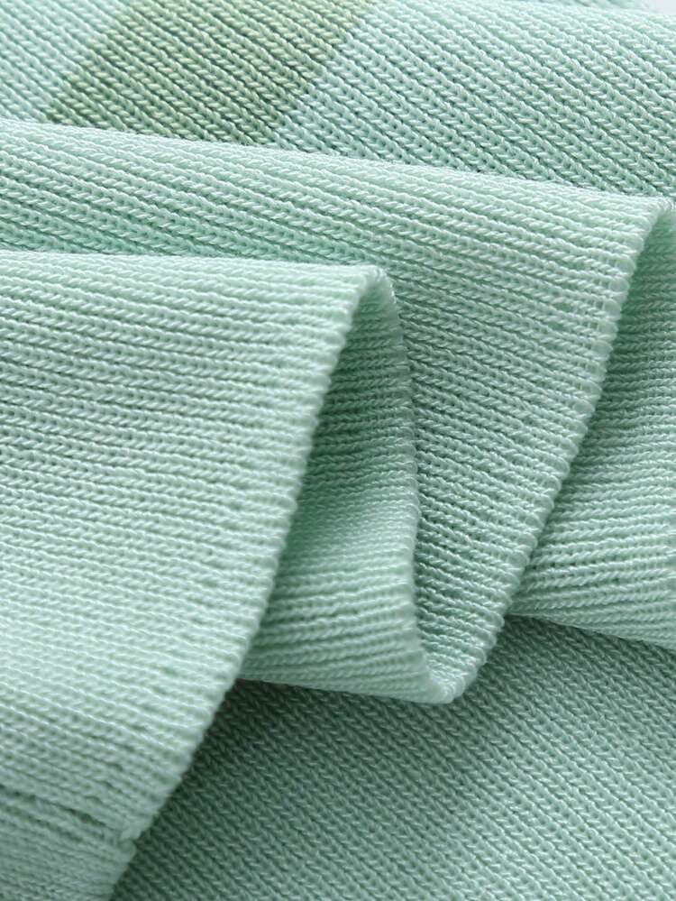 Camisetas de Mujer Canalé A rayas Casual - Verde - Añade 3