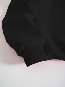 INAWLY Leopard & Letter Graphic Thermal Lined Sweatshirt - Black - View 4