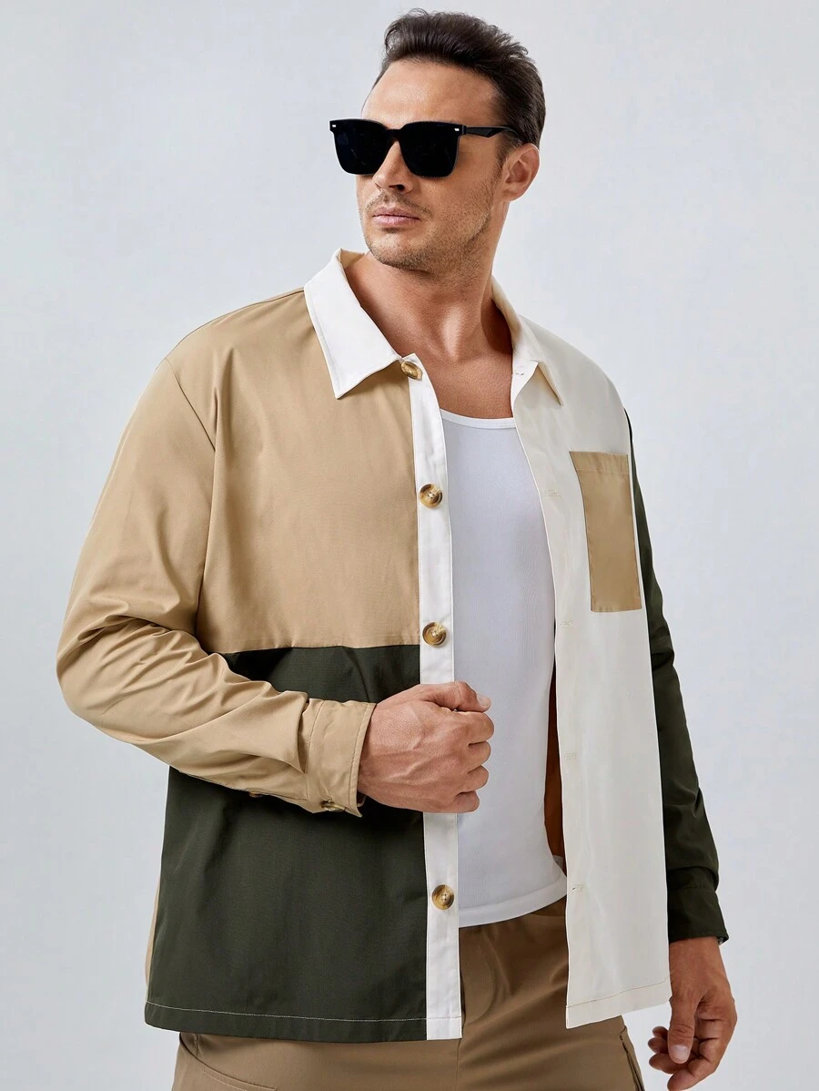 Manfinity VCAY Chaqueta con botones y bolsillos de bloques de color para hombre, para otoño e invierno - Multicolor - Ver 1