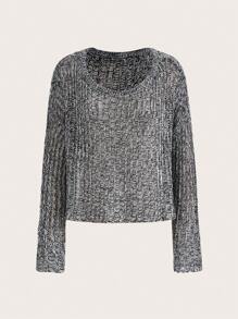 SHEIN EZwear Plus Marled Knit Drop Shoulder Sweater - Grey - View 1