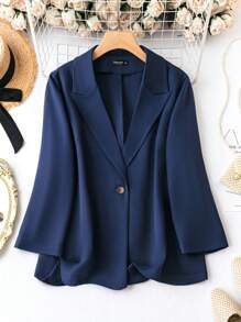 SHEIN Clasi 大碼戧駁領單釦西裝外套 - 藏蓝色 - 查看 1
