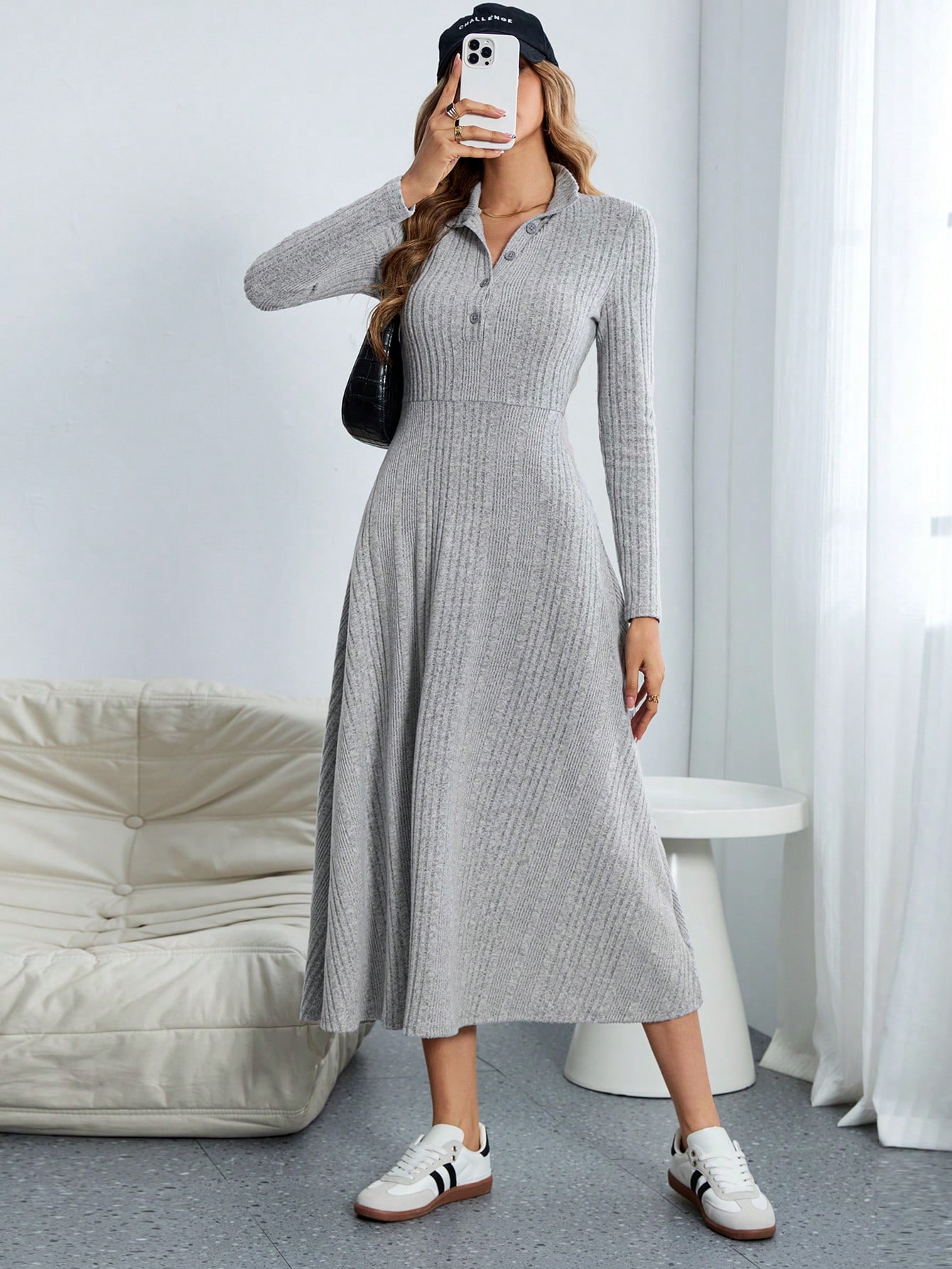 فستان طويل فضفاض عادي بياقة مستديرة للمراهقات، بتص...