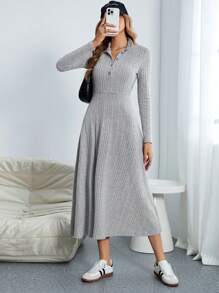 Teen Girl Loose Casual Round Neck Pullover Patchwork Contrast Color 3D Floral Decor Long Dress - Multicolor - View 5