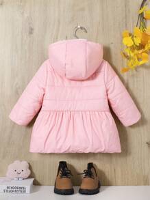 SHEIN Baby Girl Solid Zip Up Hooded Padded Coat