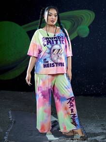 Rick and Morty X SHEIN Plus Tie Dye Figure Graphic PJ Set - Multicolor - View 4