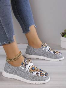 Giày thường có dây buộc phía trước họa tiết hoa cho nữ, Giày thể thao ngoài trời Polyester - Nhiều màu - Xem 5