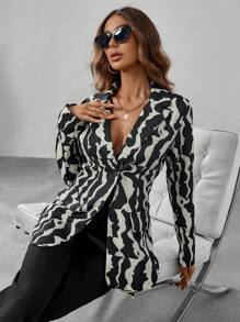 Chiquease 滿版印花單釦西裝外套和褲子 - 黑色 - 查看 4