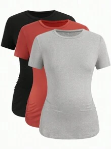 SHEIN Maternity 3pcs Solid Ruched Side Tee