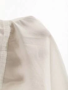 DAZY Solid Zipper Front Pocket Patched Drop Shoulder Shirt - White - View 4