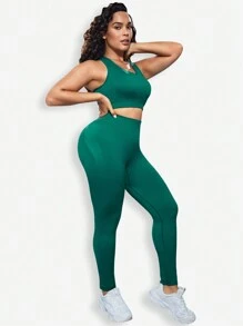Plus Solid Racerback Scrunch Butt Sports Set - Green - View 1