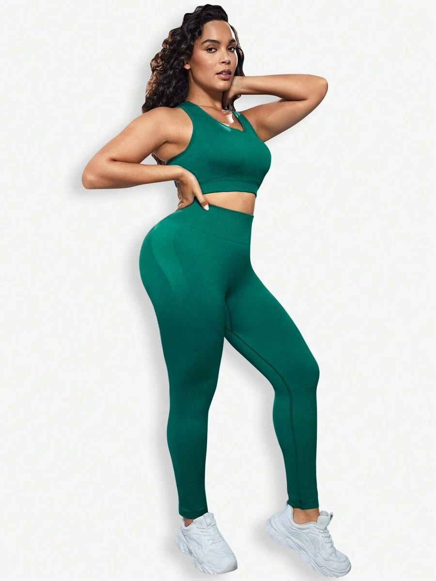 Plus Solid Racerback Scrunch Butt Sports Set - Green - View 1