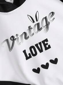 SHEIN Hanorac și pantaloni cu mânecă raglan Tween Girl Letter - Alb-negru - Vizualizare 5