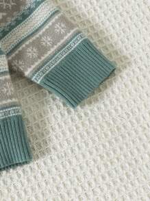 SHEIN Baby Boy Christmas Elk & Geo Pattern Sweater - Green - View 4