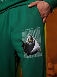 BATMAN X SHEIN Men Letter Graphic Drawstring Hoodie & Sweatpants - Green - View 8