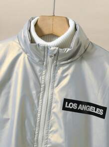 SHEIN Tween Boy Letter Graphic Zip Up Thermal Lined Jacket Without Sweater - White - View 4