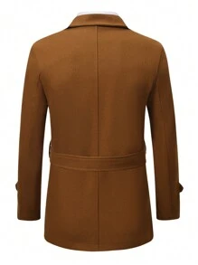 Manfinity Homme 男士1入組雙排釦腰帶花呢外套 - 棕色 - 查看 7