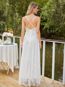 Solid Lace Cami Wedding Dress - White - View 2
