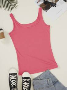 SHEIN Qutie Áo khoác và áo lót dành cho xe tăng nữ Gân đan màu trơn Giải trí - Màu Hồng  Dưa hấu - Xem 1